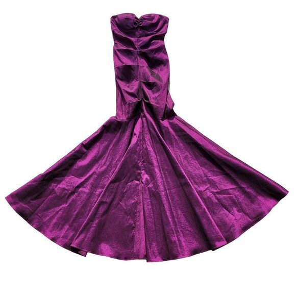 Vintage 80's Xscape Gown Strapless Gathered Mermaid Fishtail Goth Punk Purple XS - Picture 1 of 17